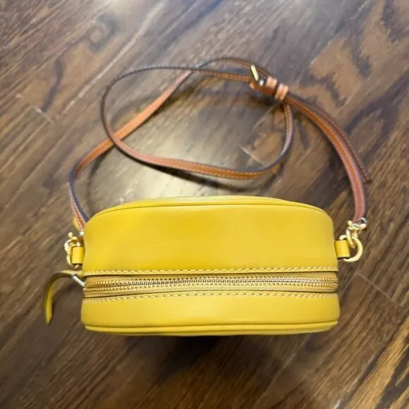 Tory Burch T Monogram Perforated Leather Circle Moon Bag, Golden Sunset, VGUC - Picture 4 of 12